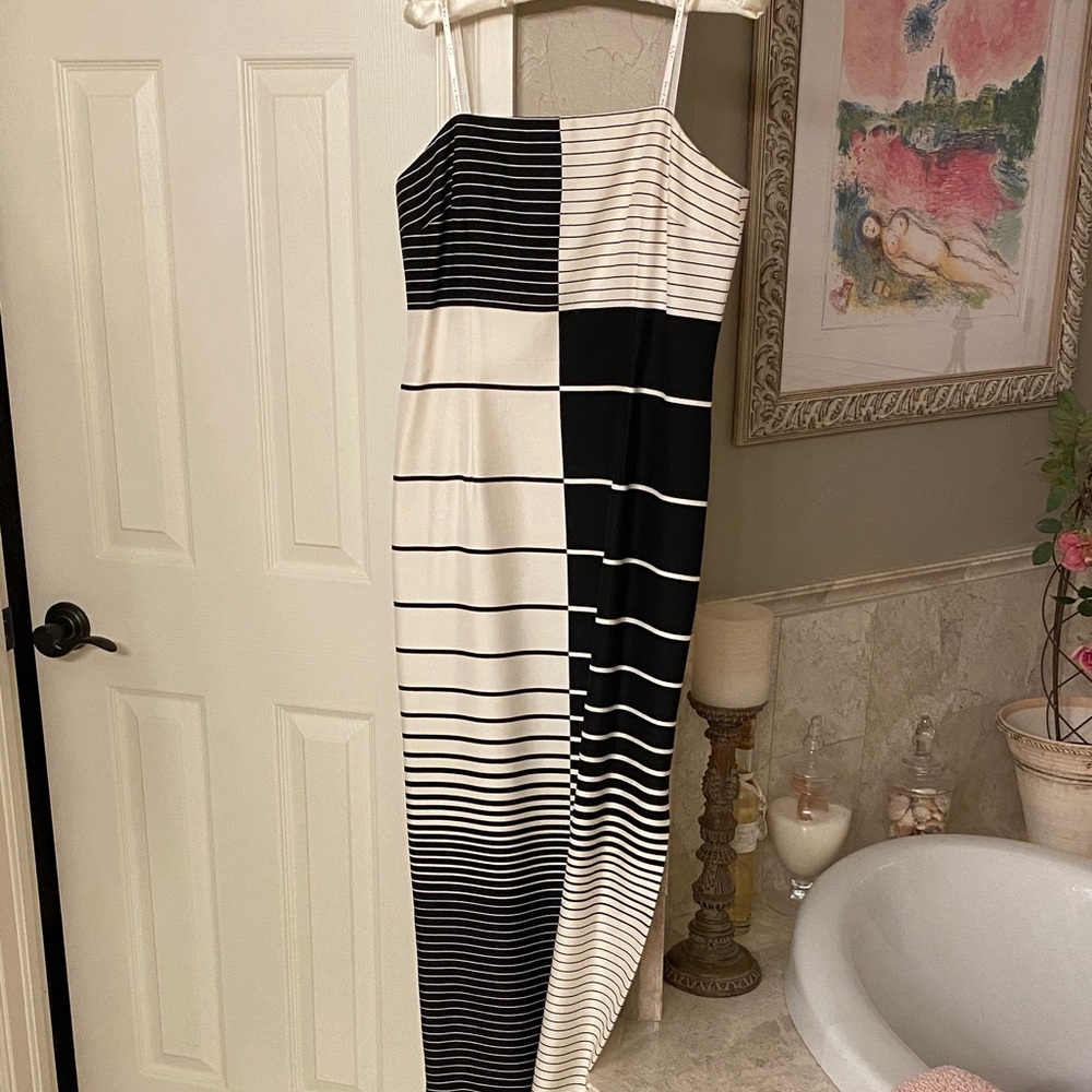 David Meister Black and Cream Striped formal length